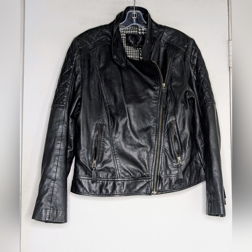 BOD & Christensen Quilted Mod Leather Jacket in Black